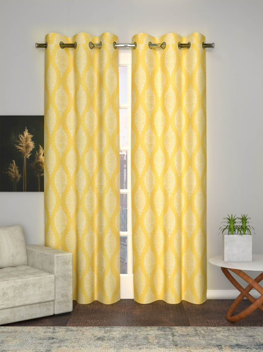 Jacquard woven Curtain in Yellow colour made with  Poly cotton Material , Curtain - 1 pc