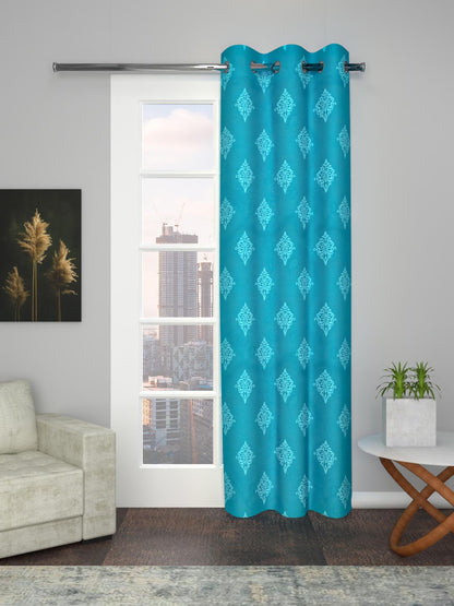 Printed Curtains in Firozi/Aqua color made with Cotton Material , Curtain - 1 pc