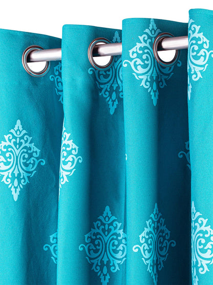 Printed Curtains in Firozi/Aqua color made with Cotton Material , Curtain - 1 pc