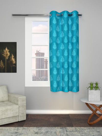 Printed Curtain in Firozi/Aqua color made with  Cotton Material , Curtain - 1 pc