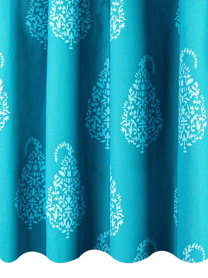 Printed Curtain in Firozi/Aqua color made with  Cotton Material , Curtain - 1 pc