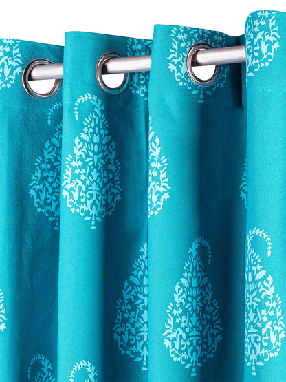 Printed Curtain in Firozi/Aqua color made with  Cotton Material , Curtain - 1 pc