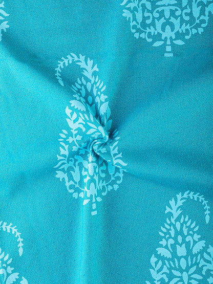 Printed Curtain in Firozi/Aqua color made with  Cotton Material , Curtain - 1 pc