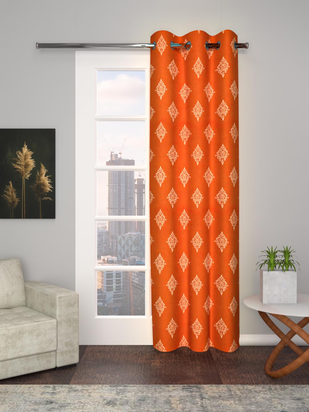 Shamray Damask printed Curtains in Rust color made with  Cotton Material , Curtain - 1 pc