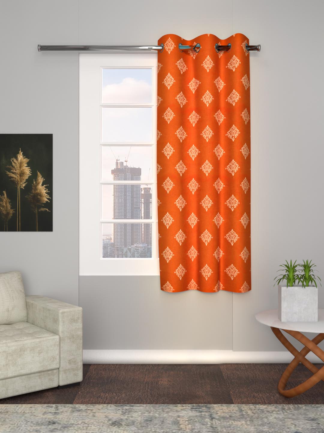 Shamray Damask printed Curtains in Rust color made with  Cotton Material , Curtain - 1 pc