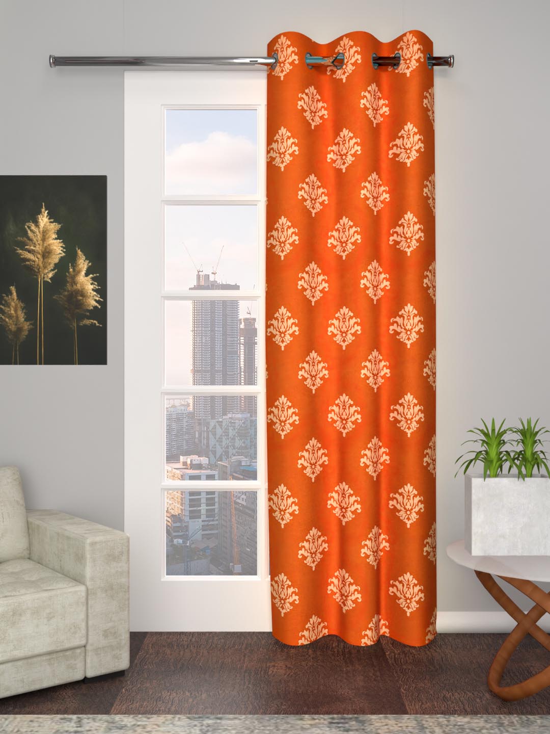 Printed Curtain in Rust color made with  Cotton Material , Curtain - 1 pc