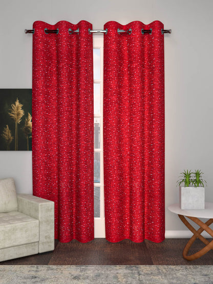 Sheer printed curtain in Red color made with  Polylinen Material , Curtain - 1 pc