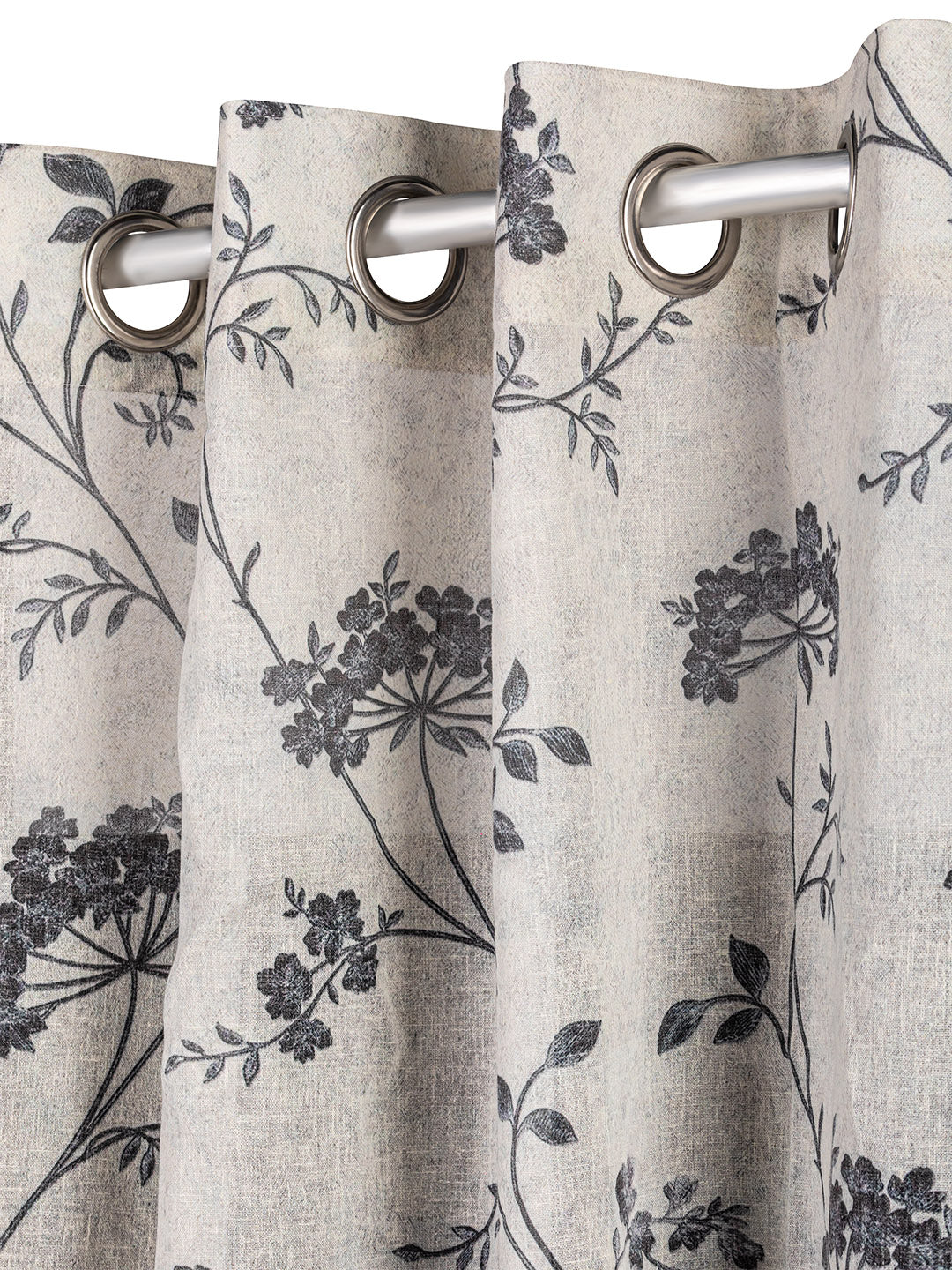 Sheer printed curtain in Grey/Black color made with  Polylinen Material , Curtain - 1 pc