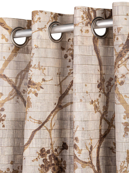 Sheer Printed curtain in Rust color made with  Polylinen Material , Curtain - 1 pc