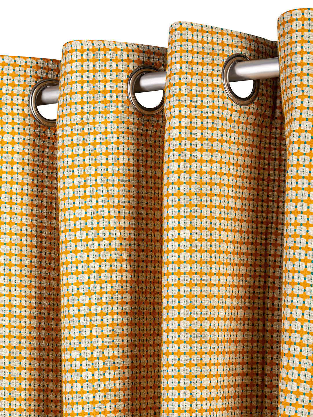 Jacquard woven Curtains in Yellow color made with  Cotton Material , Curtain - 1 pc