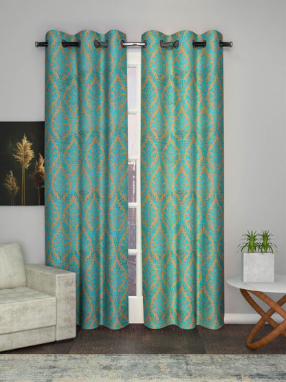 Curtains and Sheers in Firozi color made with  Polycotton Material , Curtain - 1 pc