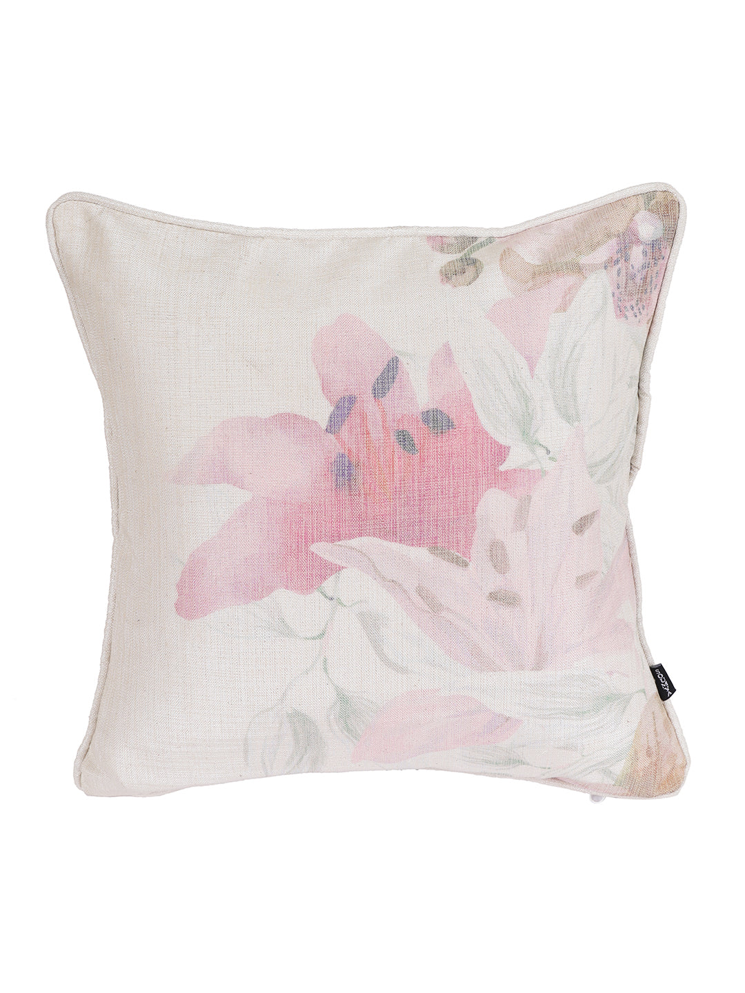 100% Polyester Jute Digital Lilly Pink Printed Cushion Cover, Pack of 2