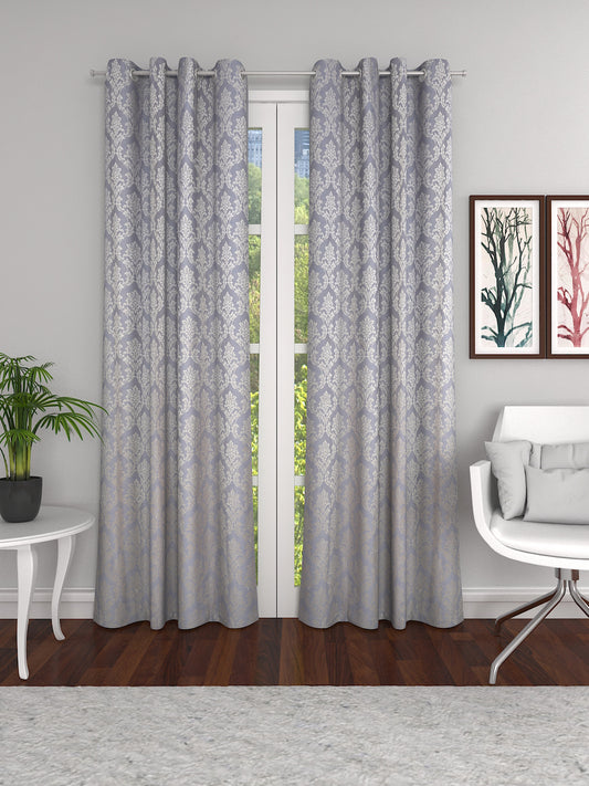 Soumya Hi end Satin Finish Premium Fabric Abstract Design Grey Color Curtain, Pack of 1