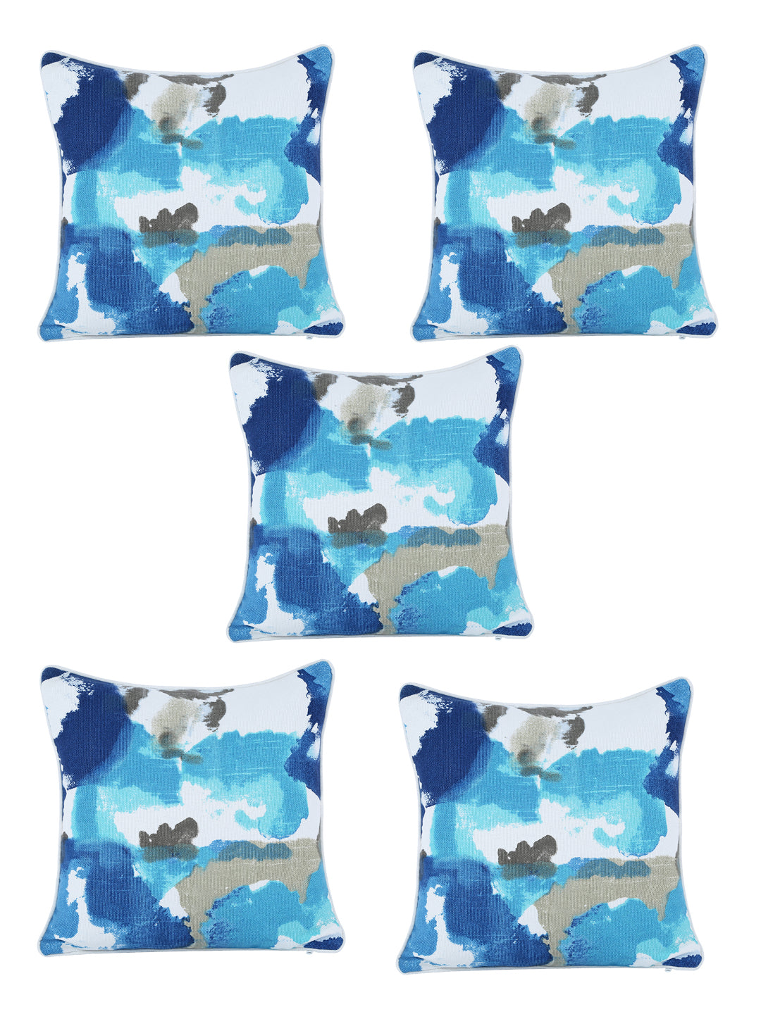 Cushion Cover 100% Cotton Floral Printed Cotton Blue, Pack of 5
