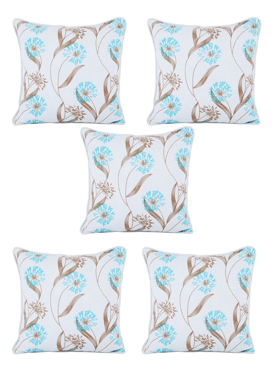 100% Cotton Floral Printed Cotton Firozi Cushion Cover, Pack of 5