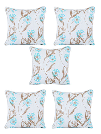 100% Cotton Floral Printed Cotton Firozi Cushion Cover, Pack of 5