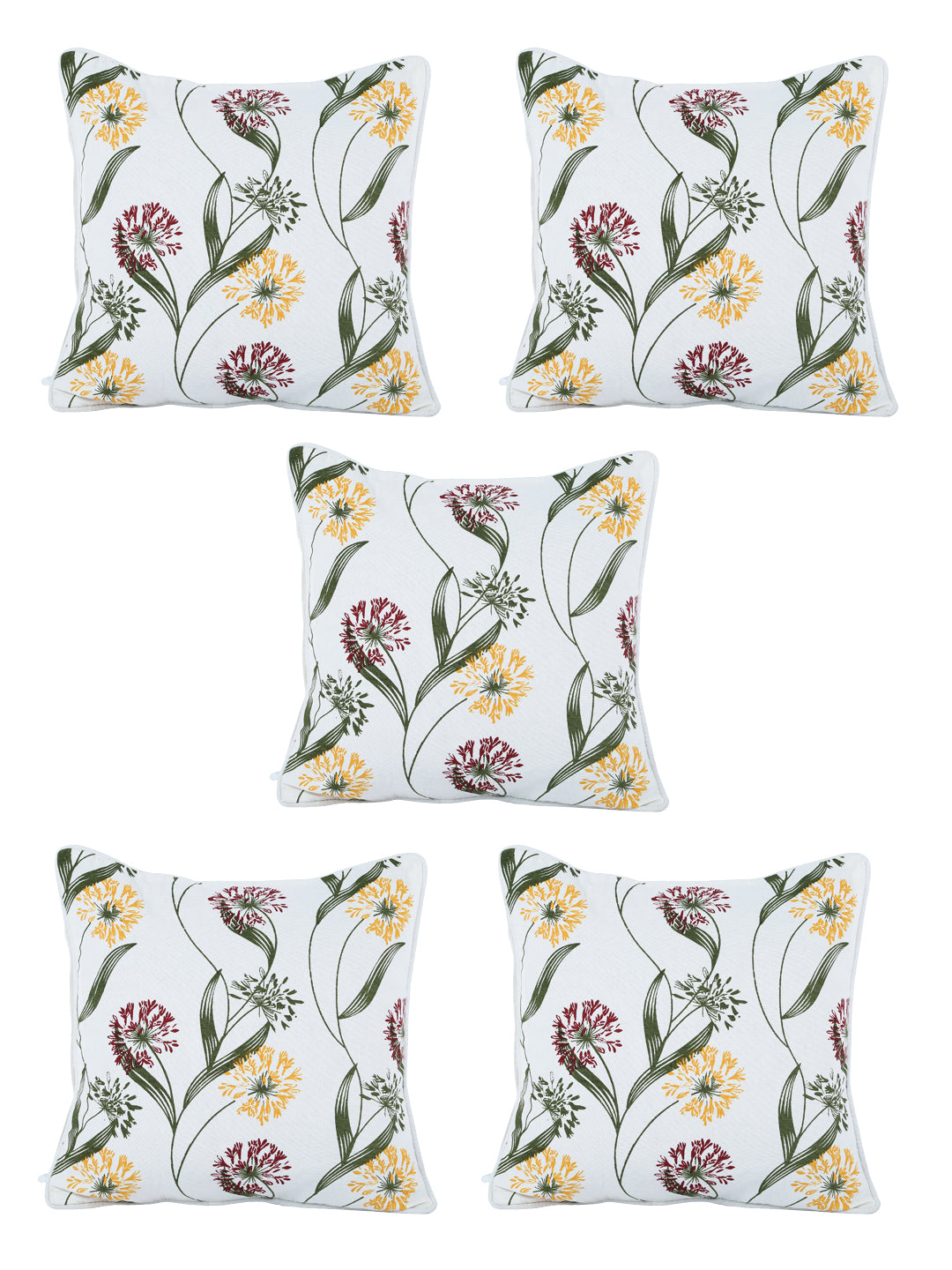 100% Cotton Floral Printed Cotton Green Cushion Cover, Pack of 5