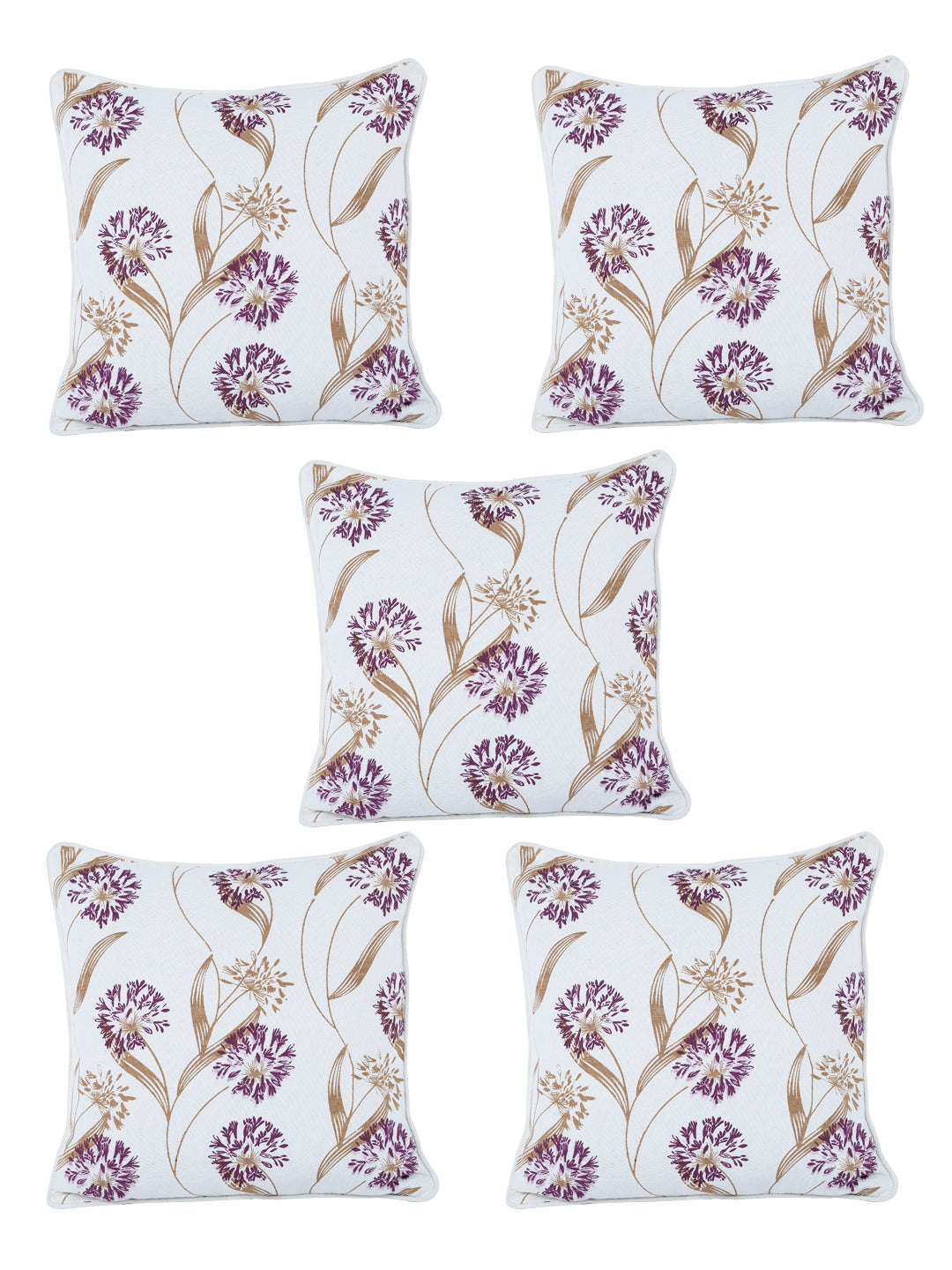 100% Cotton Floral Printed Cotton Purple Cushion Cover, Pack of 5