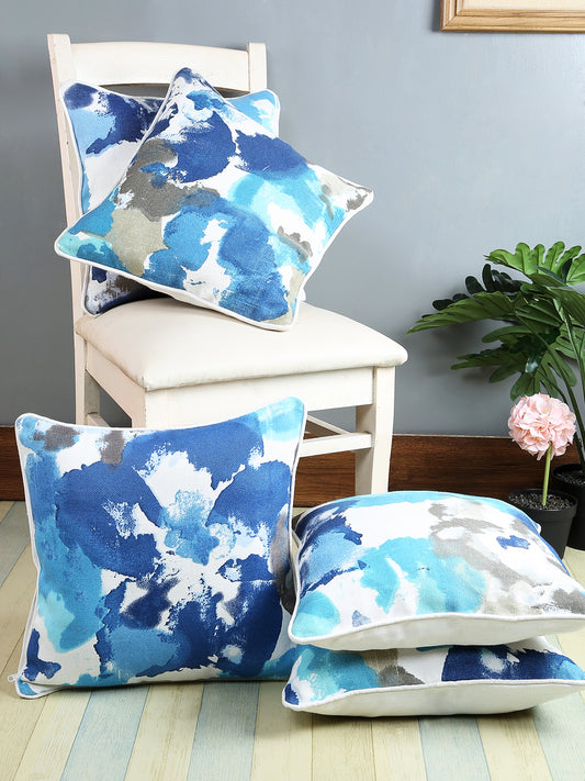 Cushion Cover 100% Cotton Floral Printed Cotton Blue, Pack of 5