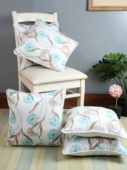 100% Cotton Floral Printed Cotton Firozi Cushion Cover, Pack of 5