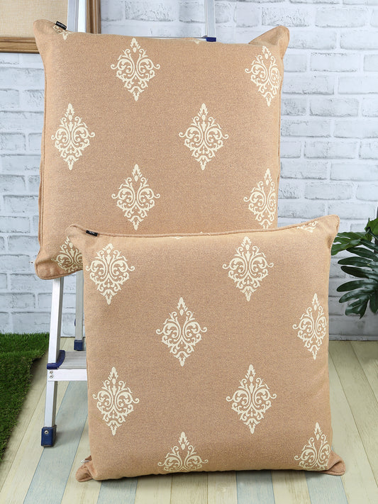 Set of 2 Premium Cotton Printed Beige Color Cushion Cover Set, 2 pc Cushion Cover