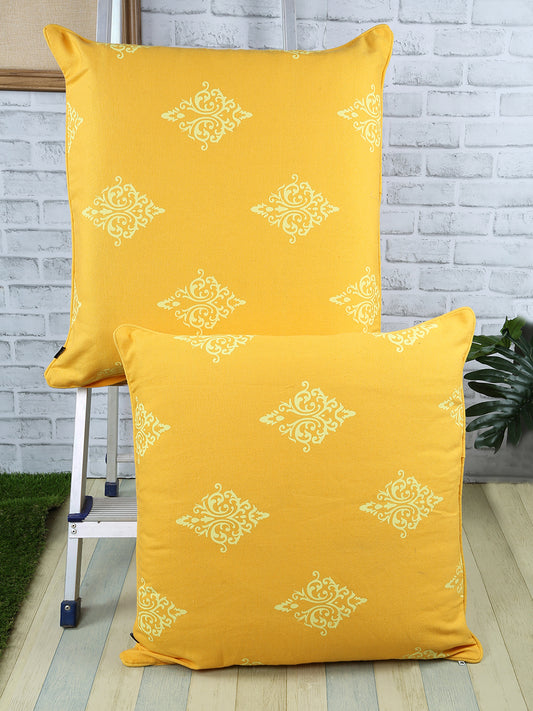 Set of 2 Premium Cotton Printed Yellow Color Cushion Cover Set, 2 pc Cushion Cover