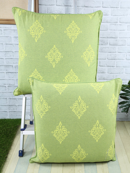 Set of 2 Premium Cotton Printed Green Color Cushion Cover Set, 2 pc Cushion Cover