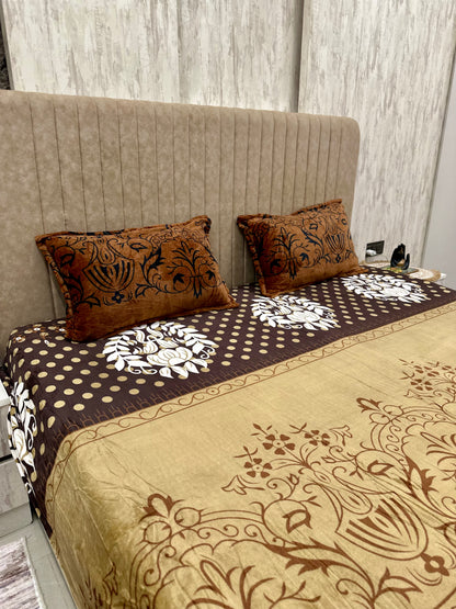 Soumya brown floral Warm Double Bedsheet with 2 pillow covers