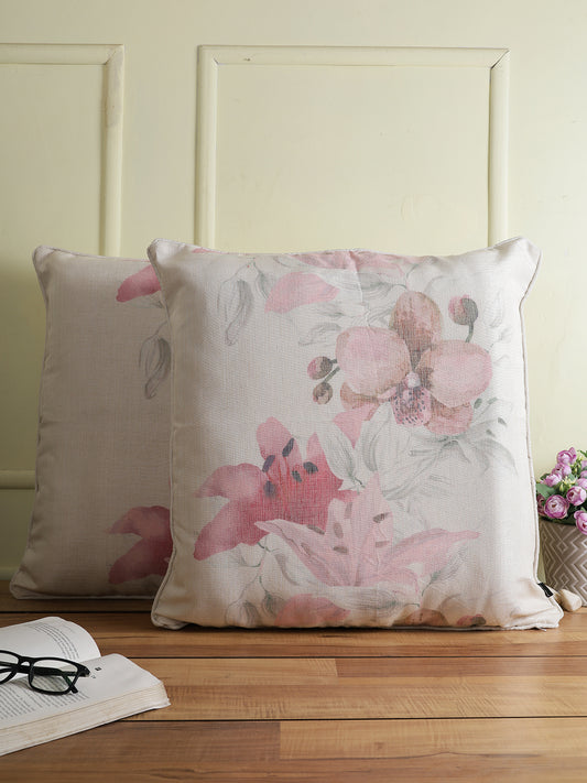 Set of 2 Premium Floral Design Pink Color Cushion Cover Set, 2 pc Cushion Cover