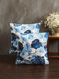 Soumya White & Blue 2 Pieces Floral Printed Quilted Square Velvet Cushion Covers