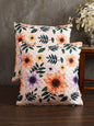 Soumya Orange & Green 2 Pieces Floral Printed Quilted Square Velvet Cushion Covers