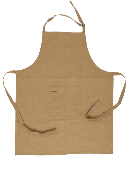 Premium Beige Solid Cotton Kitchen Apron with Front Pocket - 1 Pc