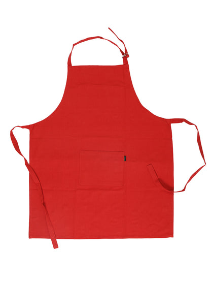 Premium Red Solid Cotton Kitchen Apron with Front Pocket - 1 Pc