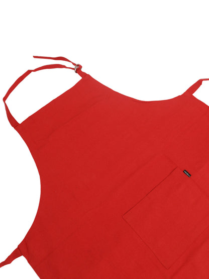 Premium Red Solid Cotton Kitchen Apron with Front Pocket - 1 Pc