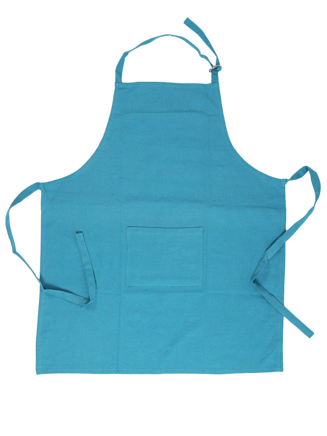 Premium Turquoise Blue Solid Cotton Kitchen Apron with Front Pocket - 1 Pc