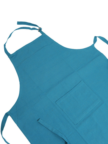 Premium Turquoise Blue Solid Cotton Kitchen Apron with Front Pocket - 1 Pc