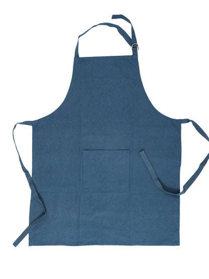 Premium Blue Solid Cotton Kitchen Apron with Front Pocket - 1 Pc