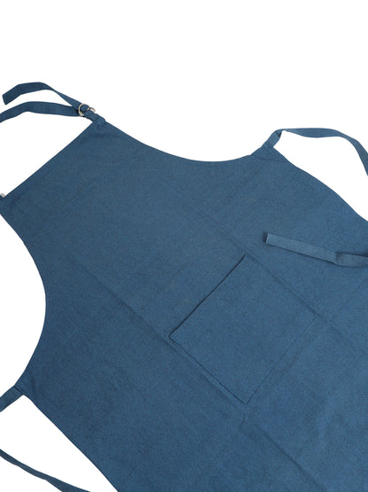 Premium Blue Solid Cotton Kitchen Apron with Front Pocket - 1 Pc