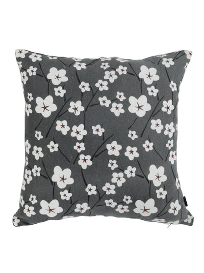 Soumya Black & Grey 2 Pieces Floral Printed Quilted Square Pure Cotton Cushion Covers