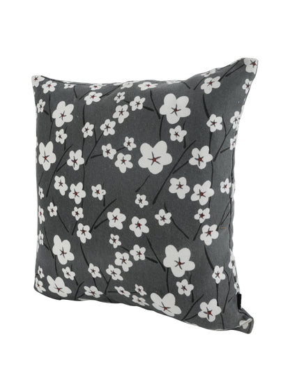 Soumya Black & Grey 2 Pieces Floral Printed Quilted Square Pure Cotton Cushion Covers