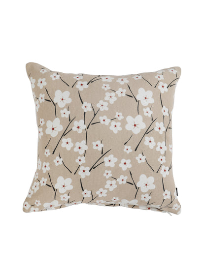 Soumya Beige & White 2 Pieces Floral Printed Quilted Square Pure Cotton Cushion Covers