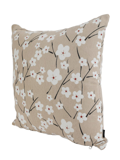 Soumya Beige & White 2 Pieces Floral Printed Quilted Square Pure Cotton Cushion Covers