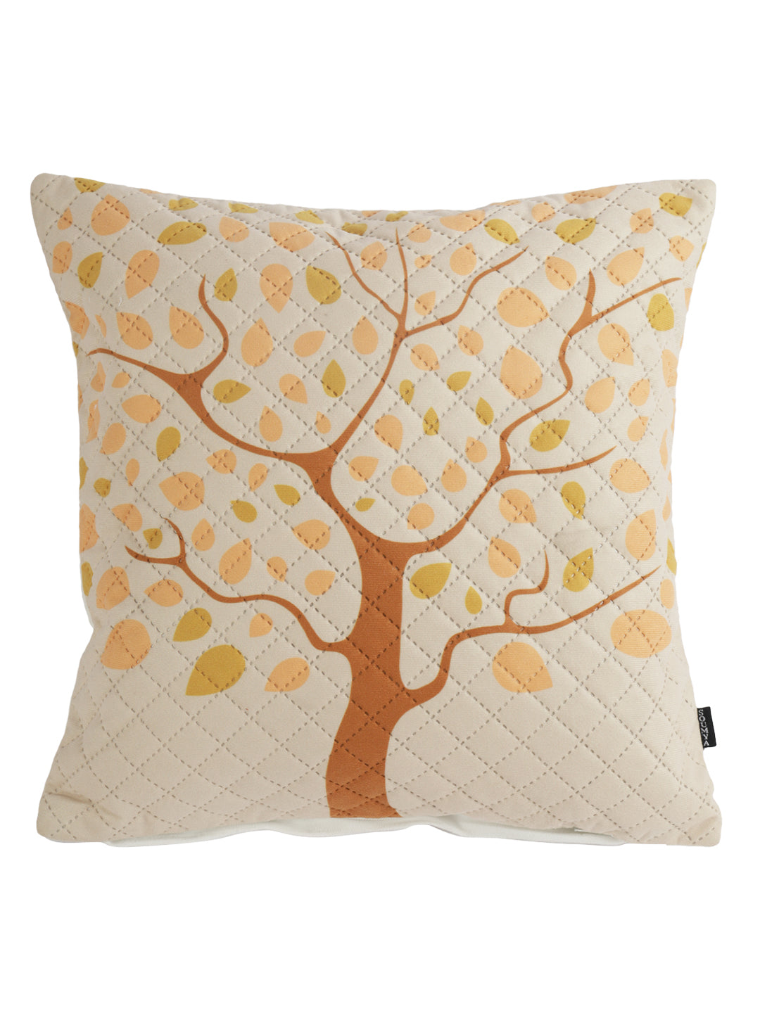 Soumya Beige & Yellow 2 Pieces Floral Printed Quilted Square Velvet Cushion Covers