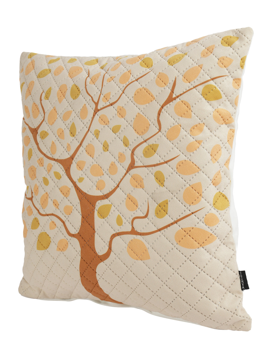 Soumya Beige & Yellow 2 Pieces Floral Printed Quilted Square Velvet Cushion Covers