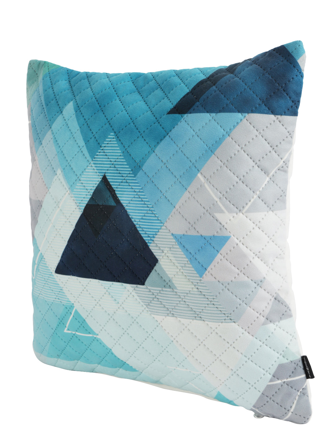 Stylish White & Turquoise Blue Color Floral Printed Quilted Square Velvet Cushion Covers - 2 Pcs