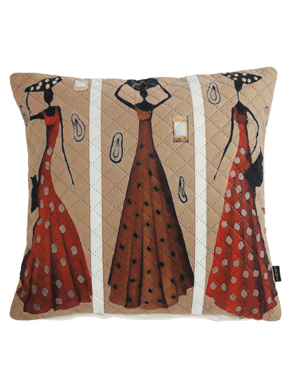 Stylish Brown & Beige Color Printed Square Cushion Covers - 2 Pcs