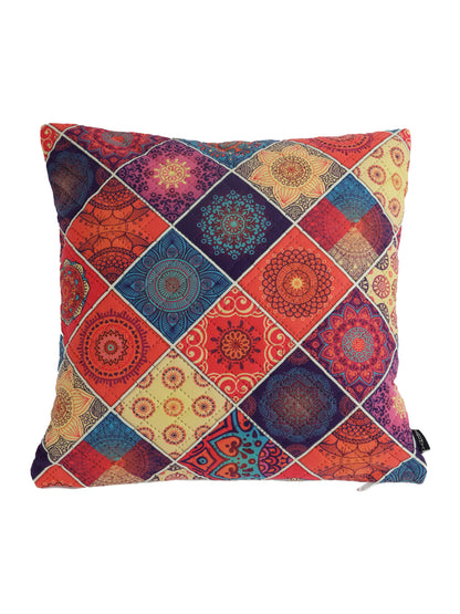 Soumya Maroon & Blue 2Pcs  Geometric Velvet Square Cushion Covers