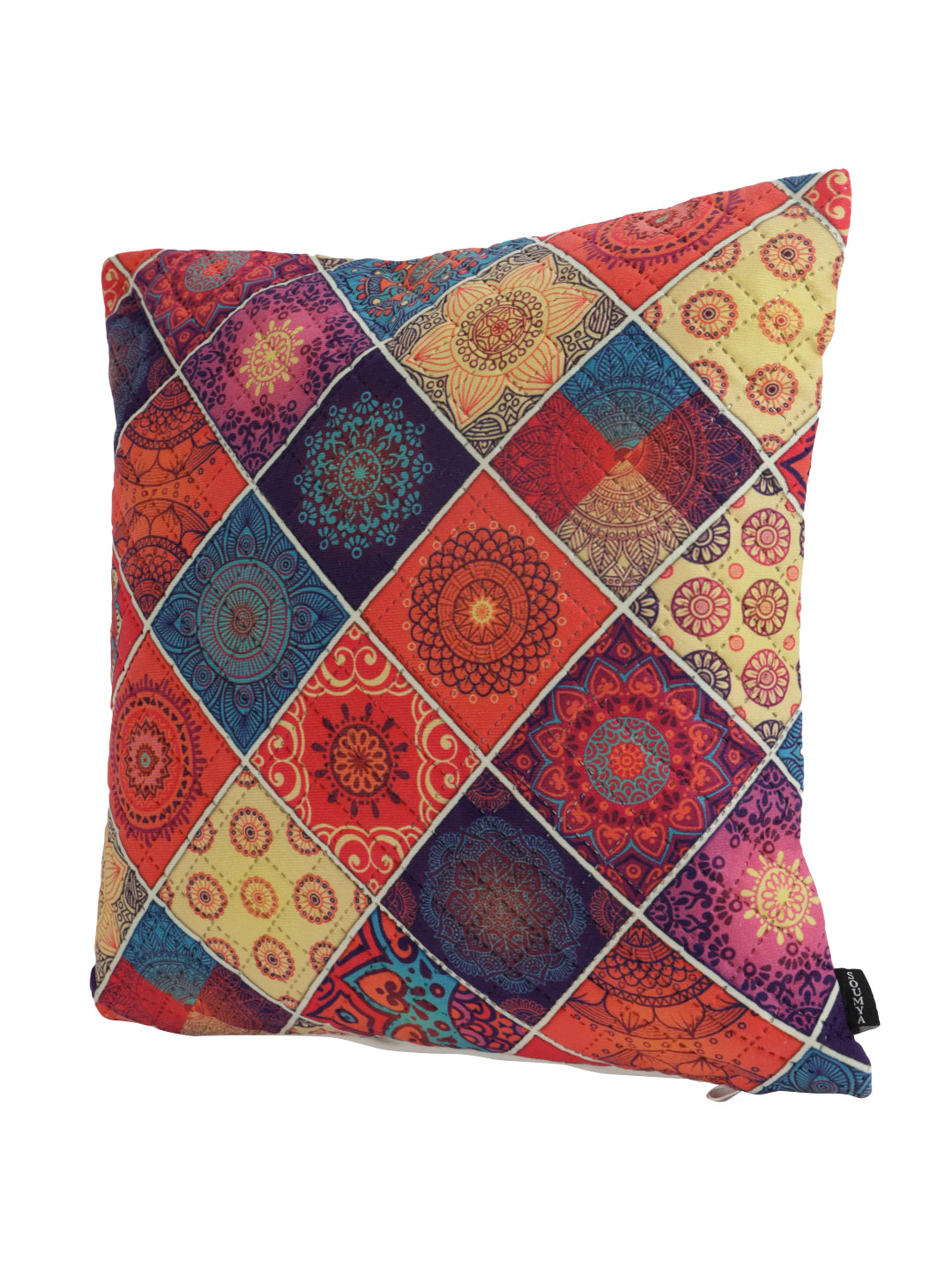 Soumya Maroon & Blue 2Pcs  Geometric Velvet Square Cushion Covers