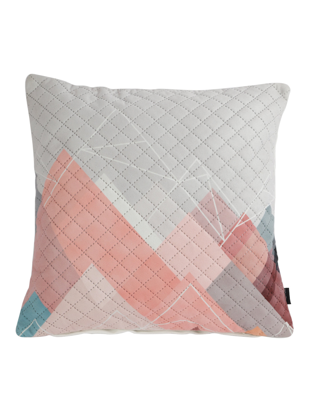 Soumya Peach-Coloured & White 2 Pieces Printed Quilted Square Velvet Cushion Covers