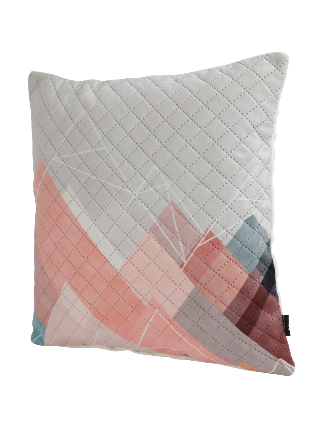 Soumya Peach-Coloured & White 2 Pieces Printed Quilted Square Velvet Cushion Covers